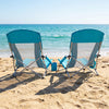 Folding Beach Chairs Set of 2 Portable Lightweight Low Seat Chairs with Padded Armrests-Blue