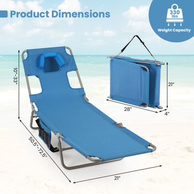 Folding Beach Lounge Chair with Adjustable Backrest for Lawn-Blue