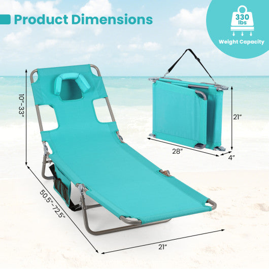Folding Beach Lounge Chair with Adjustable Backrest for Lawn-Light Green