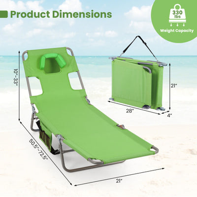 Folding Beach Lounge Chair with Adjustable Backrest for Lawn-Green