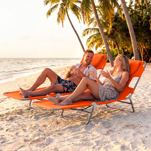 Folding Beach Lounge Chair with Adjustable Backrest for Lawn-Orange