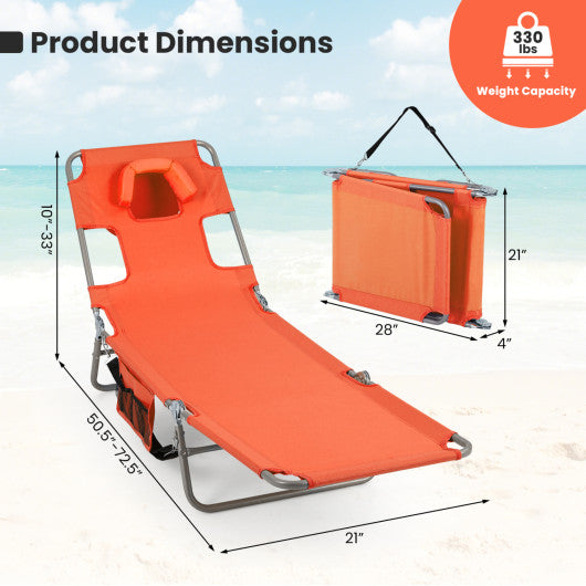 Folding Beach Lounge Chair with Adjustable Backrest for Lawn-Orange