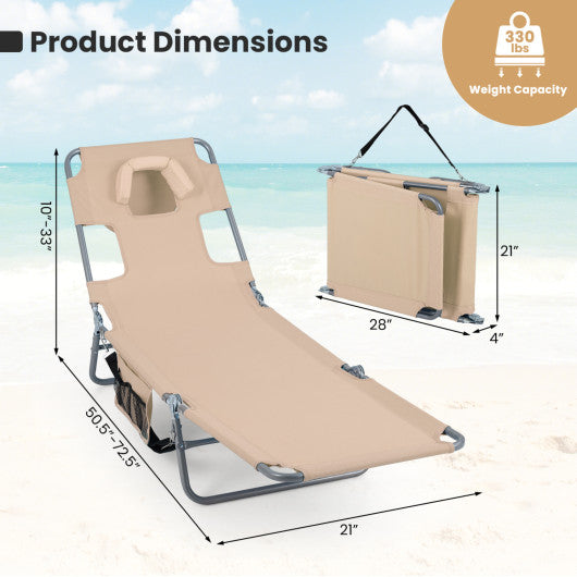 Folding Beach Lounge Chair with Adjustable Backrest for Lawn-Beige