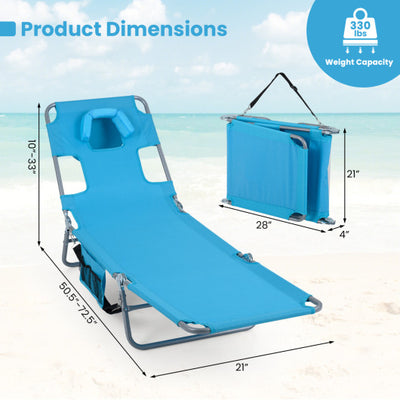 Folding Beach Lounge Chair with Adjustable Backrest for Lawn-Turquoise