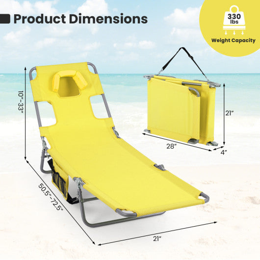 Folding Beach Lounge Chair with Adjustable Backrest for Lawn-Yellow