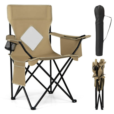 Folding Camping Chair with Mesh Fabric Backrest Solid Metal Frame and Carrying Bag-Green