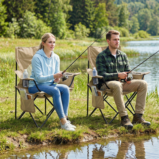 Folding Camping Chair with Mesh Fabric Backrest Solid Metal Frame and Carrying Bag-Green