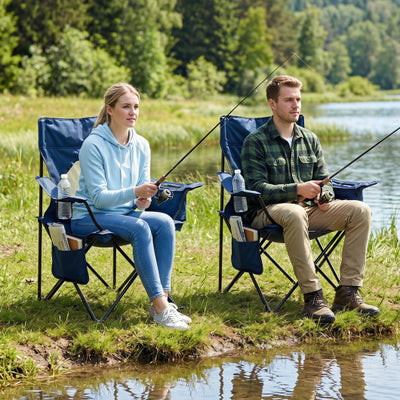 Folding Camping Chair with Mesh Fabric Backrest Solid Metal Frame and Carrying Bag-Blue