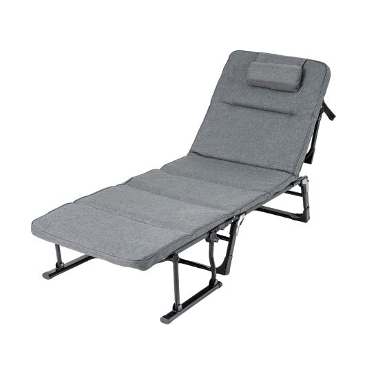 Folding Camping Cot with Mattress 3 in 1 Convertible Single Sofa Chaise Lounge Chair Sleeper-Gray