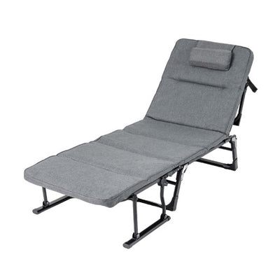 Folding Camping Cot with Mattress 3 in 1 Convertible Single Sofa Chaise Lounge Chair Sleeper-Gray