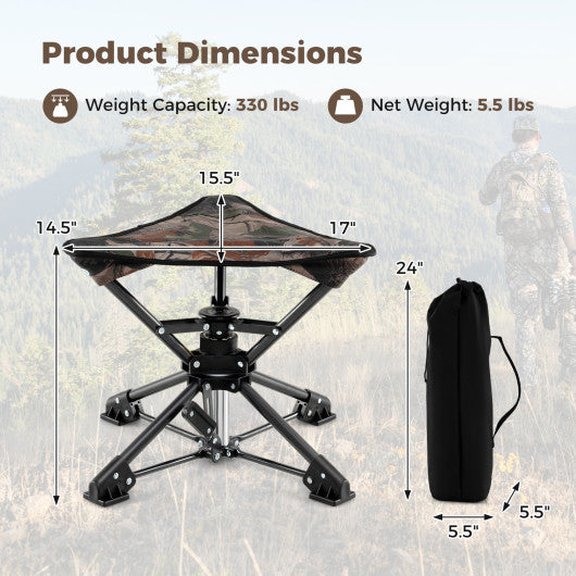 Folding Camping Stool 360° Swivel Hunting Chair with Anti-Sink Feet-Camouflage