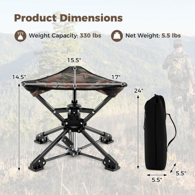 Folding Camping Stool 360° Swivel Hunting Chair with Anti-Sink Feet-Camouflage
