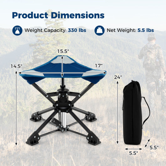 Folding Camping Stool 360° Swivel Hunting Chair with Anti-Sink Feet-Blue