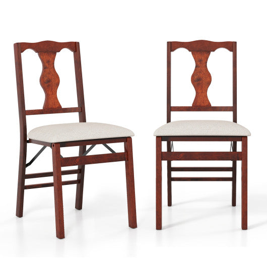 Folding Chairs Set of 2 Upholstered Dining Chairs with Comfy Padded Seats-Brown