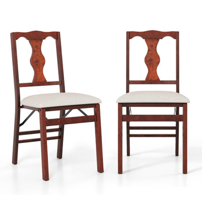 Folding Chairs Set of 2 Upholstered Dining Chairs with Comfy Padded Seats-Brown