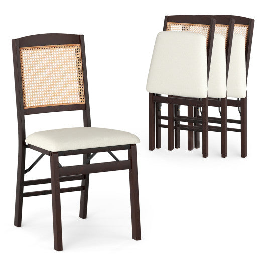 Folding Dining Chairs Set of 4 Rubber Wood Chairs with Linen Padded Seat-Coffee