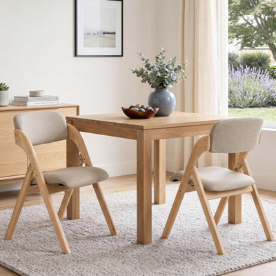 Folding Dining Chairs Set of 2 with Cushion-Beige