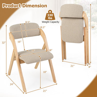 Folding Dining Chairs Set of 2 with Cushion-Beige