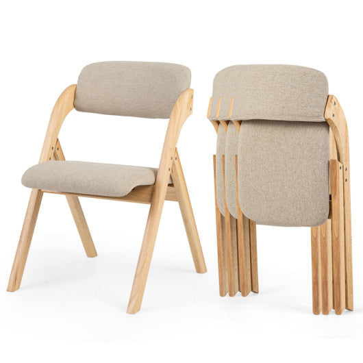 Folding Dining Chairs Set of 4 with Cushion-Beige