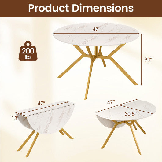 Folding Dining Table 47 Inch Extendable Round Kitchen Table with Drop Leaves-White