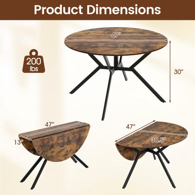 Folding Dining Table 47 Inch Extendable Round Kitchen Table with Drop Leaves-Rustic Brown