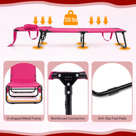 Folding Face Down Tanning Chair with Face Hole 3 Removable Pillows-Pink