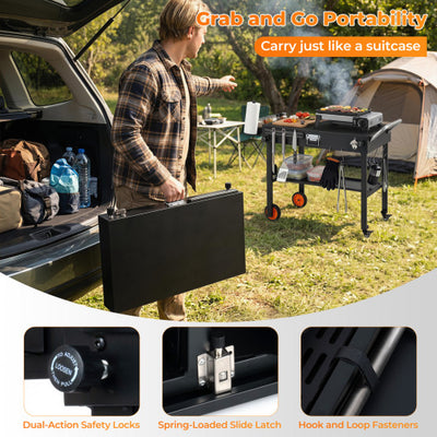 Folding Grill Cart for 17 and 22 Inch Griddles with Heat-Resistant Mat