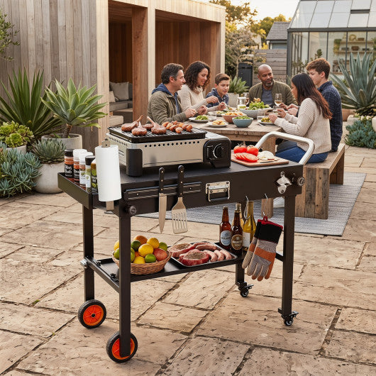 Folding Grill Cart for 17 and 22 Inch Griddles with Heat-Resistant Mat