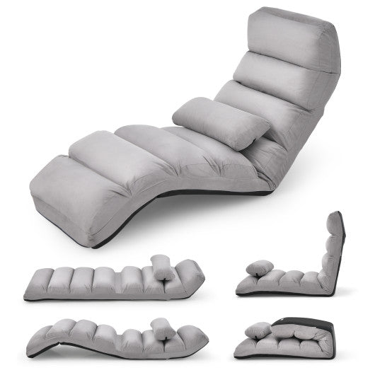 Folding Lazy Sofa Couch with Pillow-Gray