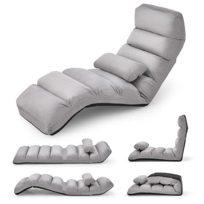 Folding Lazy Sofa Couch with Pillow-Gray