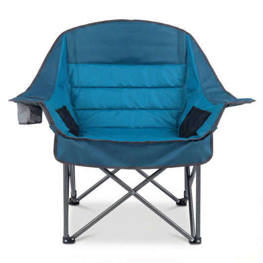 Folding Oversized Camping Chair with Side Pockets and Cup Holder-Blue