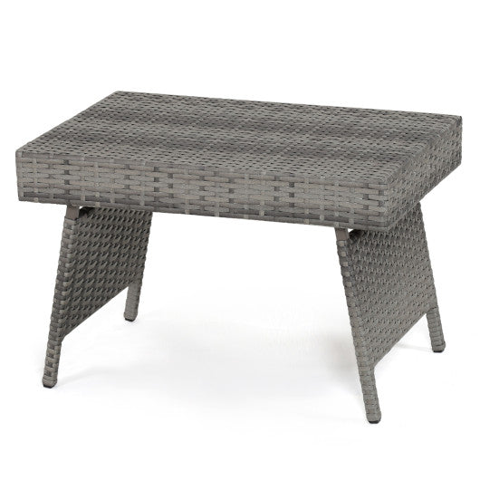 Folding PE Rattan Side Coffee Table Patio Garden Furniture-Gray