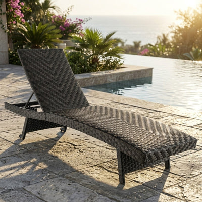 Folding Padded Rattan Patio Chaise Lounge with Adjustable Backrest and Quick Dry Foam