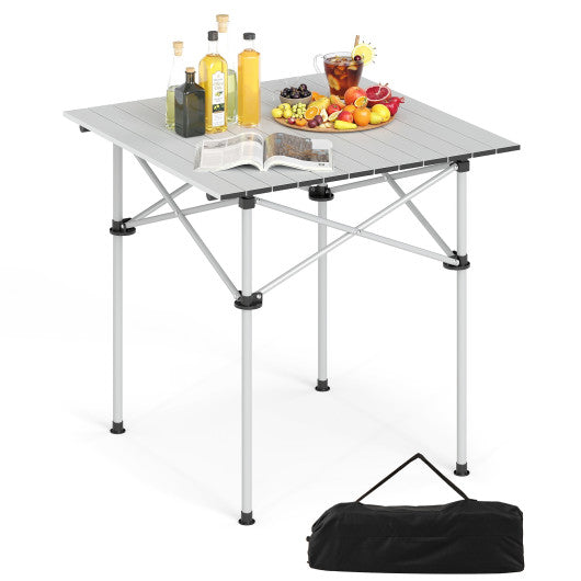 Folding Roll-up Camping Table with Metal Legs-Silver