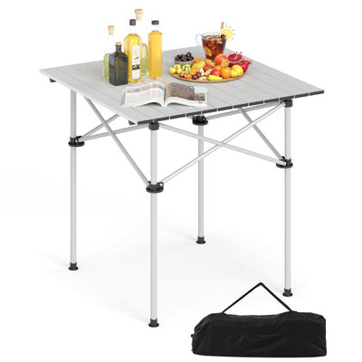 Folding Roll-up Camping Table with Metal Legs-Silver