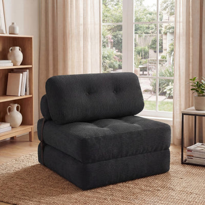 Folding Sofa Bed with Pillow and Back Support for Living Room-Black