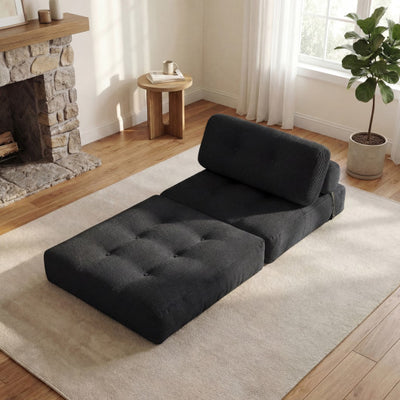 Folding Sofa Bed with Pillow and Back Support for Living Room-Black