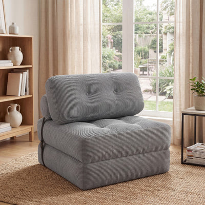 Folding Sofa Bed with Pillow and Back Support for Living Room-Gray
