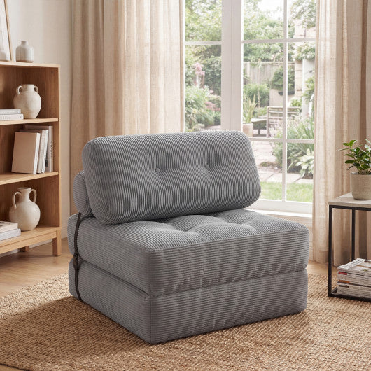 Folding Sofa Bed with Pillow and Back Support for Living Room-Gray