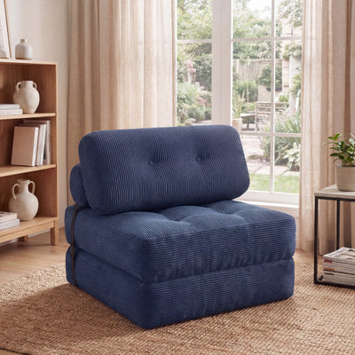 Folding Sofa Bed with Pillow and Back Support for Living Room-Navy
