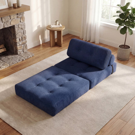 Folding Sofa Bed with Pillow and Back Support for Living Room-Navy
