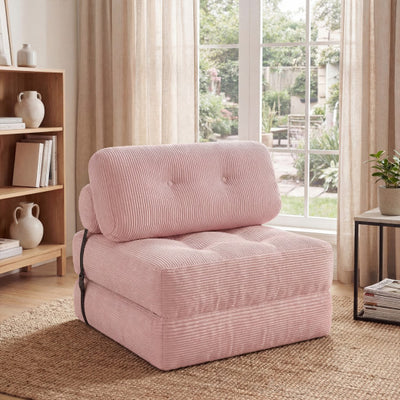 Folding Sofa Bed with Pillow and Back Support for Living Room-Pink