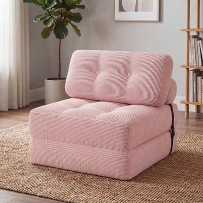 Folding Sofa Bed with Pillow and Back Support for Living Room-Pink