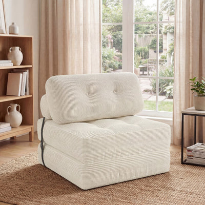 Folding Sofa Bed with Pillow and Back Support for Living Room-Beige