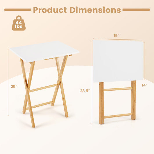 Folding TV Tray Tables Set of 2 for Small Spaces Bedroom and Living Room-White