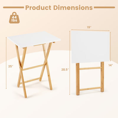 Folding TV Tray Tables Set of 2 for Small Spaces Bedroom and Living Room-White