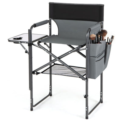 Folding Tall Director Chair 26 Inch Seat Height Portable Camping Chair with Side Table-Gray