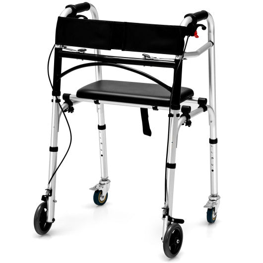 Height Adjustable Aluminum Walker with Rolling Wheels and Brakes