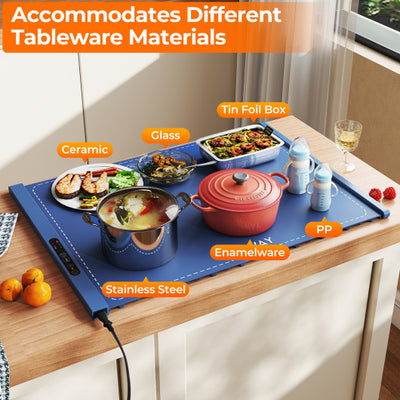 Food Warming Mat Rollable and Portable Electric Warming Tray with Fasting Heating-Blue