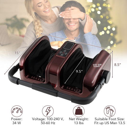 Foot and Calf Massager with Heat Shiatsu Deep Kneading Rolling Smart Electric Leg Massager-Red